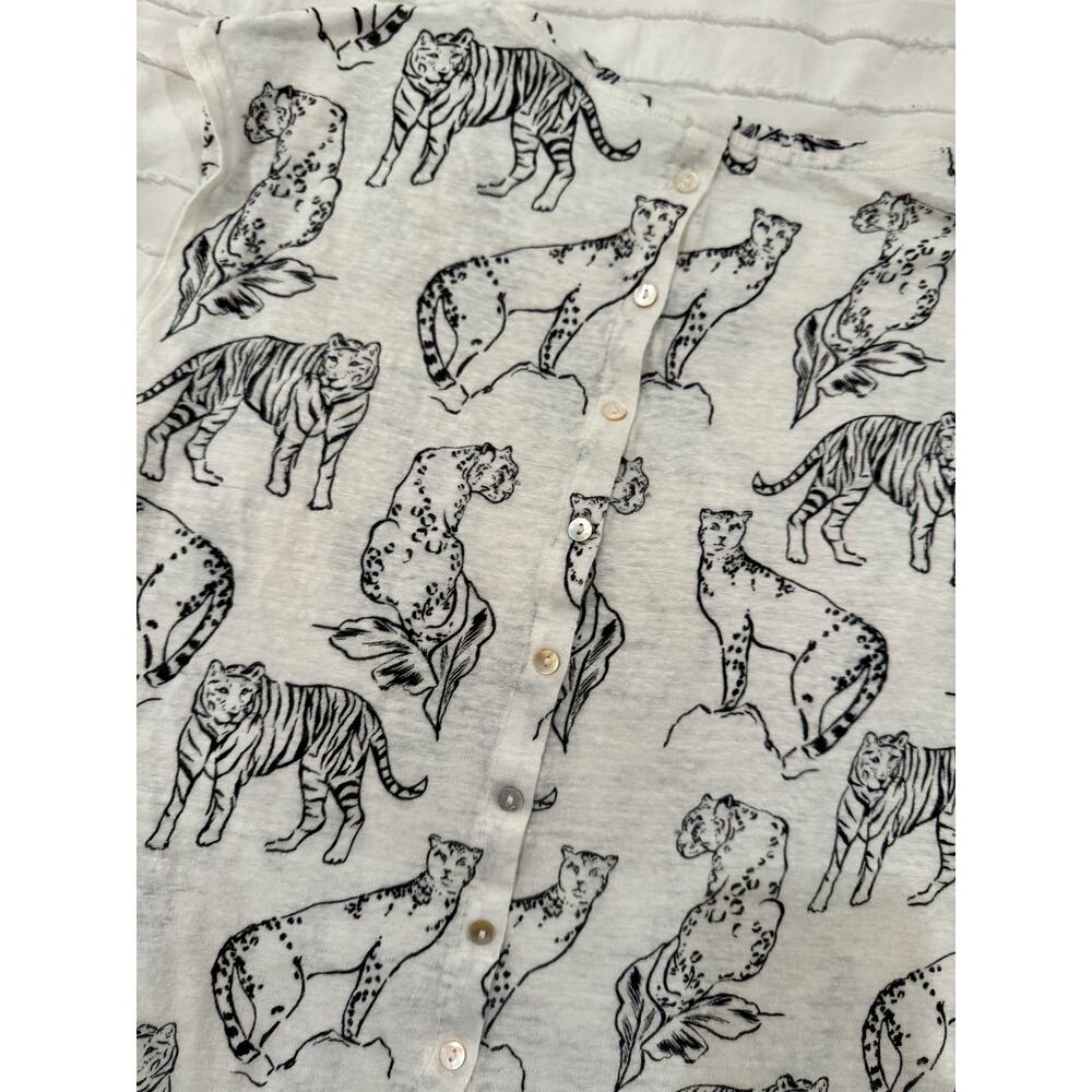 Linen Safari Cat Print Button Back Tank Top Women’s Medium Art Graphic Whimsical - Picture 8 of 10